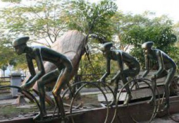 石狮精致铜雕自行车景观雕塑