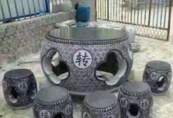 石狮风格独特的鼓式仿古石桌凳石雕