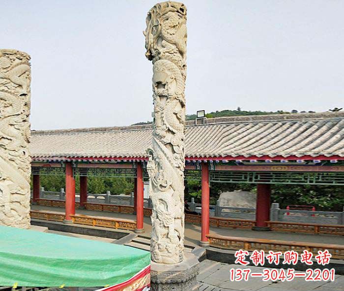 石狮广场景观大理石龙柱石雕 (2)