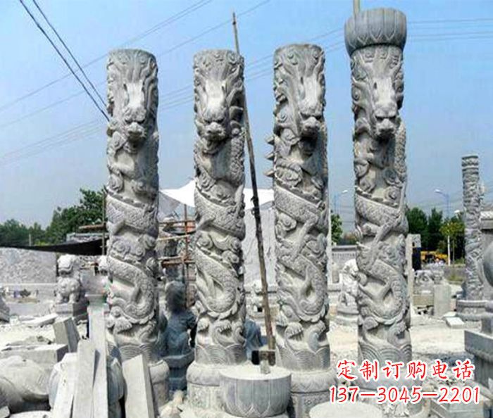 石狮广场景观大理石龙柱石雕 (4)
