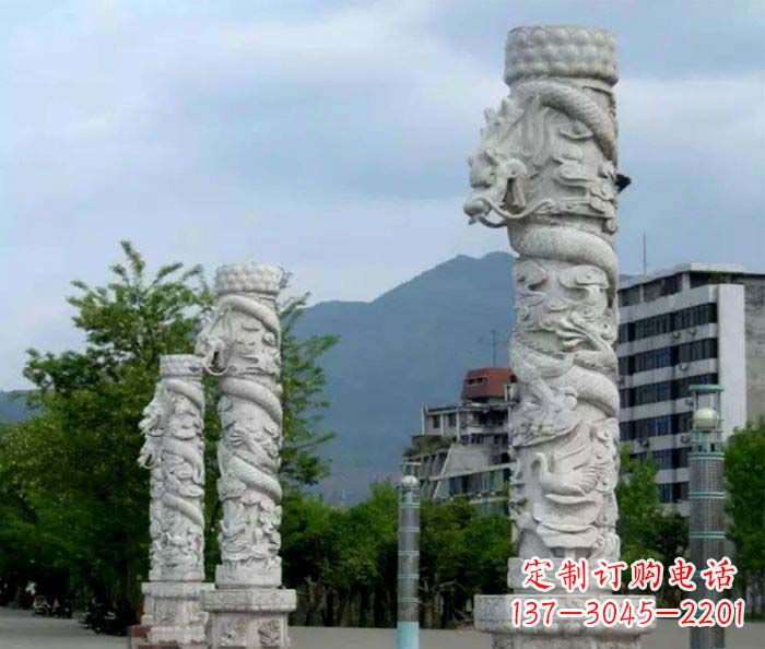 石狮广场景观大理石龙柱石雕 (3)