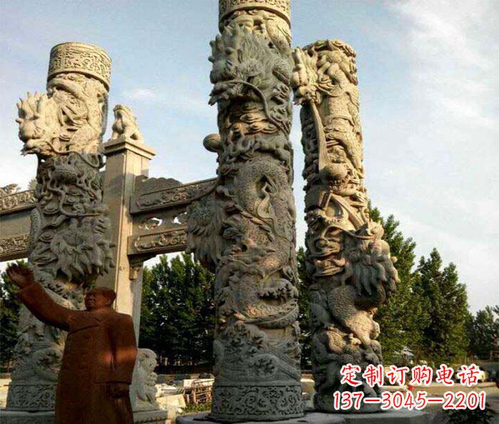石狮广场景观大理石龙柱石雕