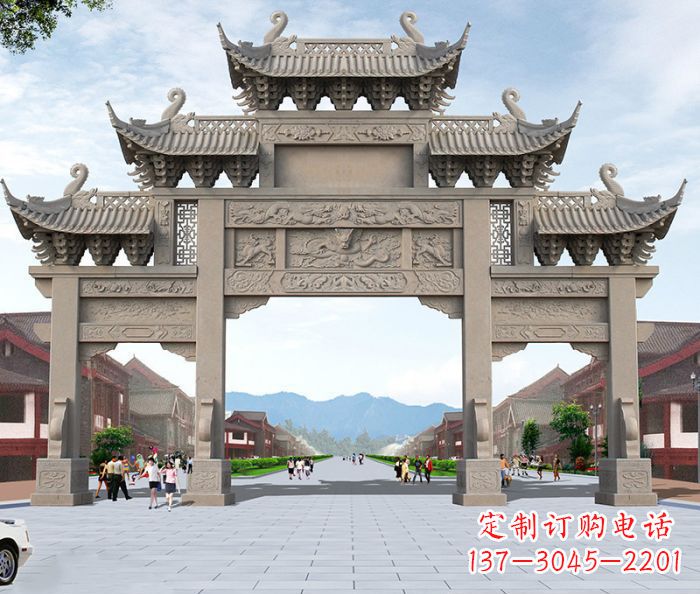 石狮广场景观大理石牌楼石雕 (2)
