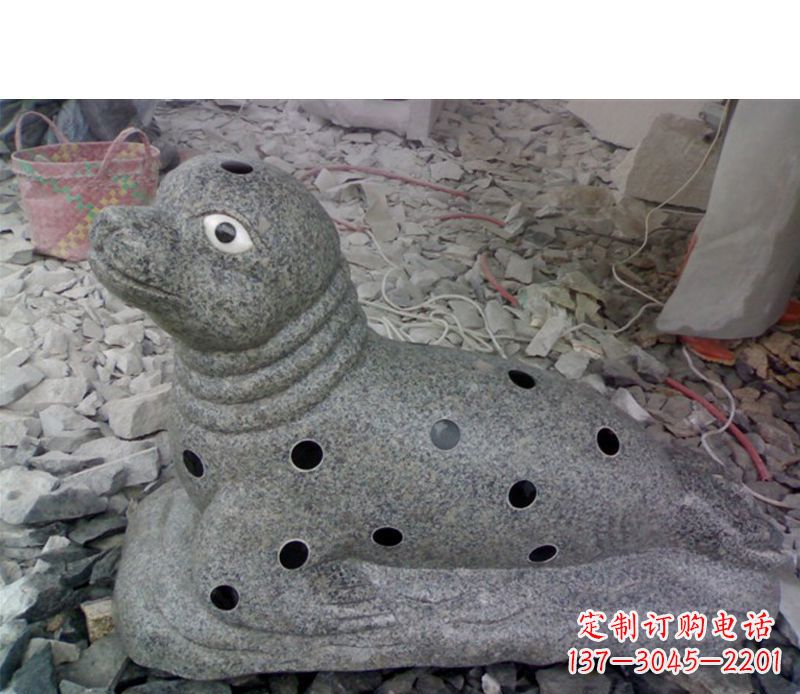 石狮华丽雕塑,海洋动物小海豹石雕