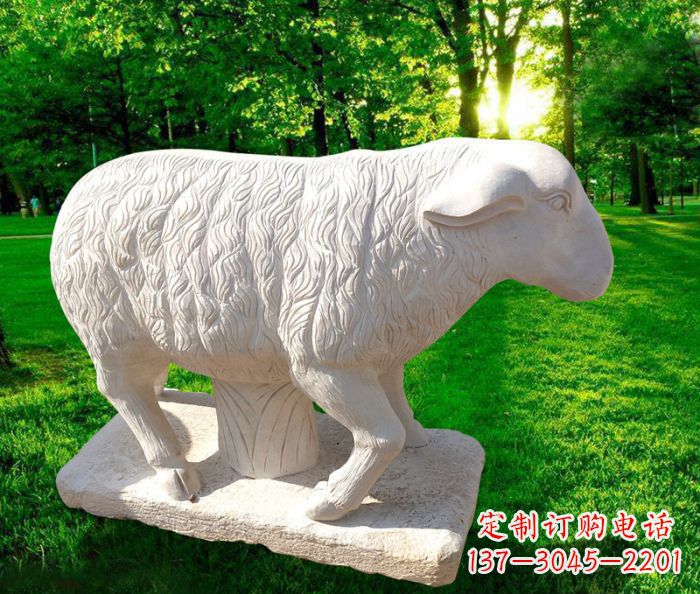石狮中领雕塑的汉白玉山羊石雕是一件雕刻精美的…