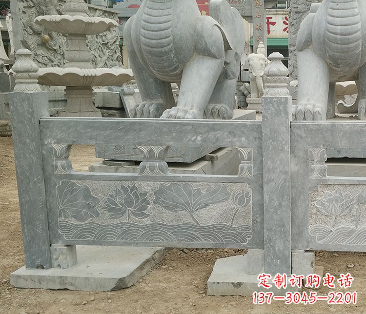 石狮荷花石浮雕仿古栏板石雕