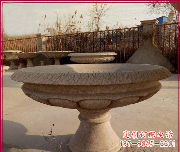 石狮黄锈石花盆雕塑,让花园更加美丽