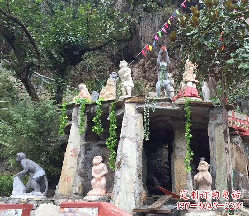 石狮中领雕塑:精美猴子石雕