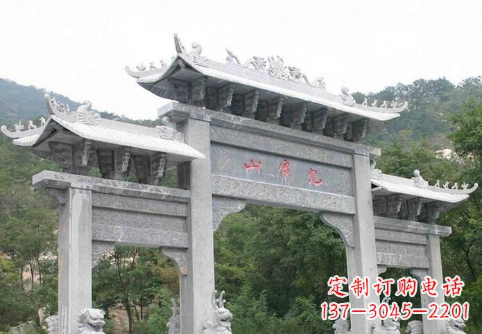 石狮三门仿古牌坊石雕,精美绝伦