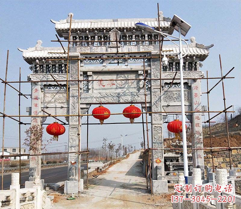 石狮景区三门牌坊石雕 (4)