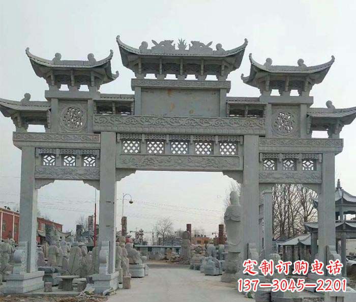 石狮景区三门牌坊石雕 (5)