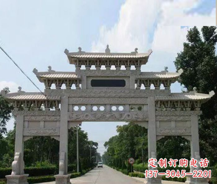石狮景区三门牌坊石雕 (9)