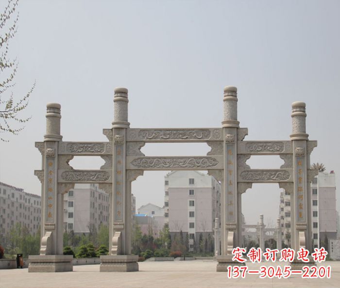 石狮景区三门牌坊石雕 (12)