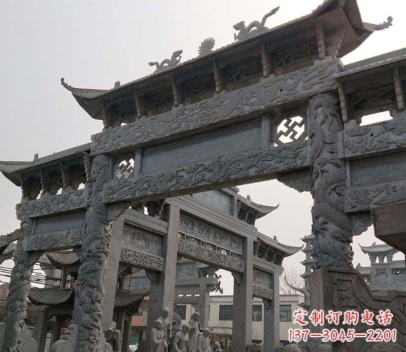石狮景区三门牌坊石雕