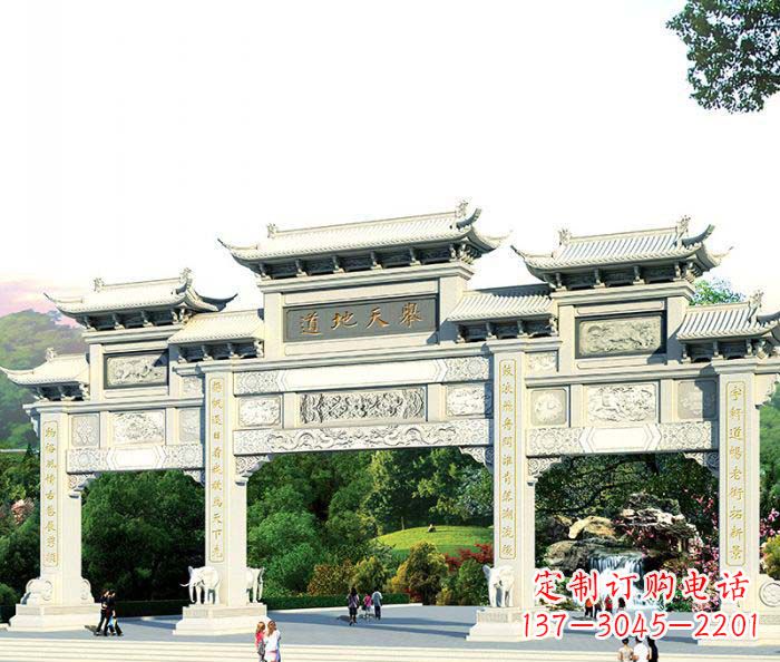石狮景区三门石雕牌坊