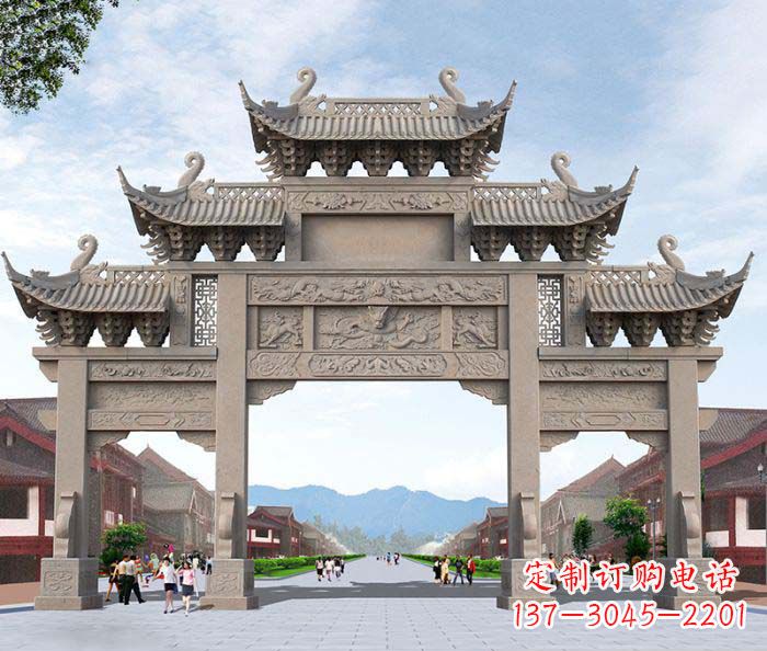 石狮景区三门石雕牌楼 (3)