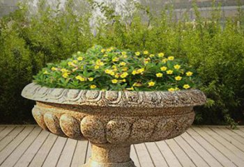 石狮花岗岩园林石花盆雕塑
