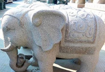 石狮花岗岩元宝大象石雕，雕刻古典且充满质感