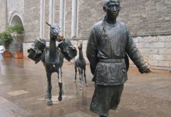 石狮中领雕塑专业定制古代人物小品毛驴铜雕