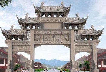 石狮景区三门石雕牌楼——精美雕塑定制