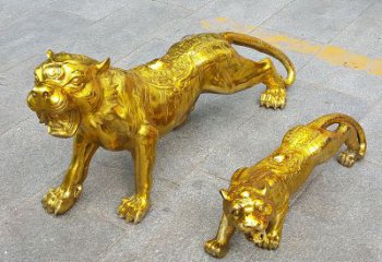 石狮鎏金老虎，铜雕工艺精美