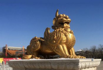 石狮鎏金铜獬豸雕塑-给您的园林更多灵魂