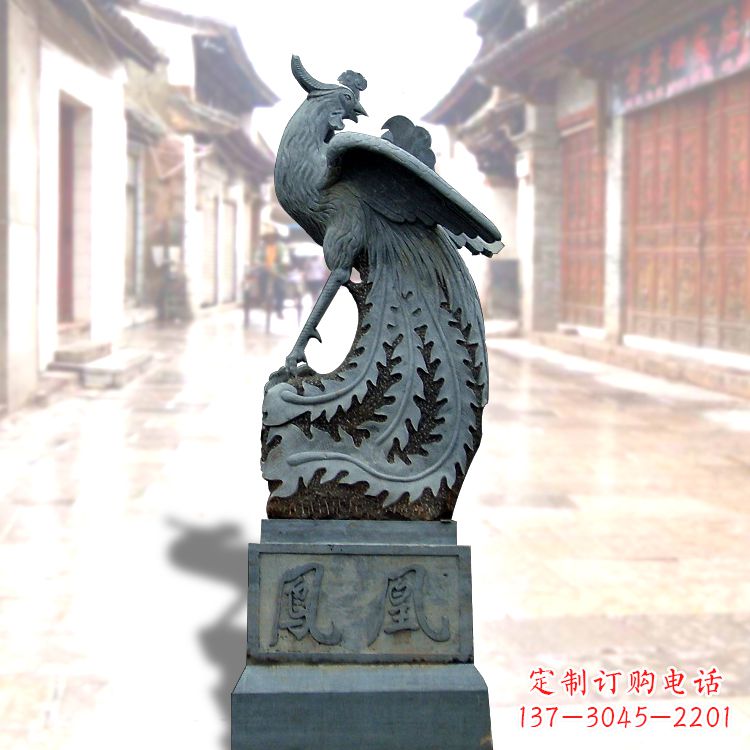 石狮匠心之作——青石仿古凤凰雕塑