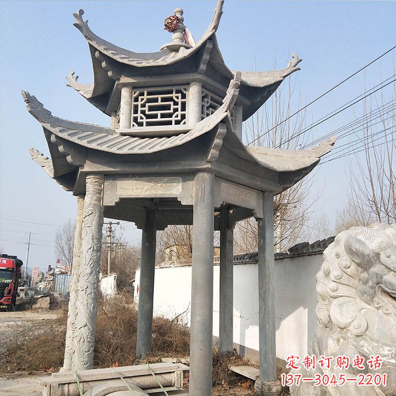石狮青石六角石凉亭
