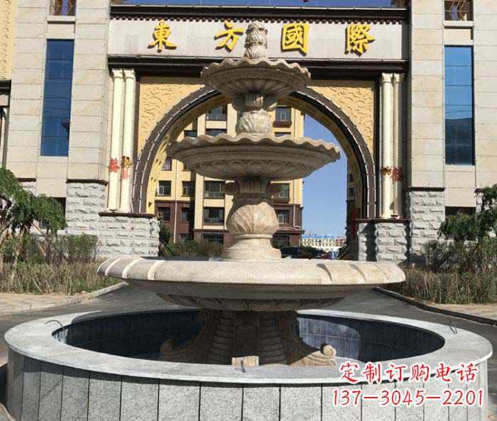 石狮三层欧式喷泉石雕,为小区增添质感