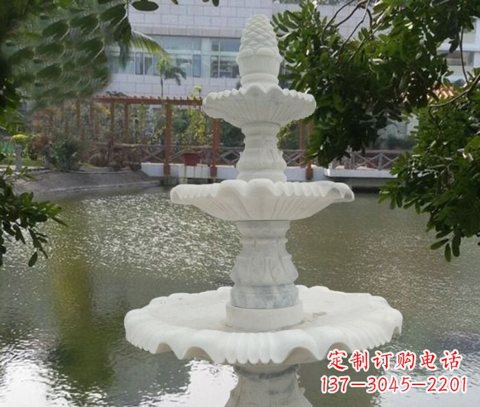 石狮精致美观的三层喷泉汉白玉公园石雕