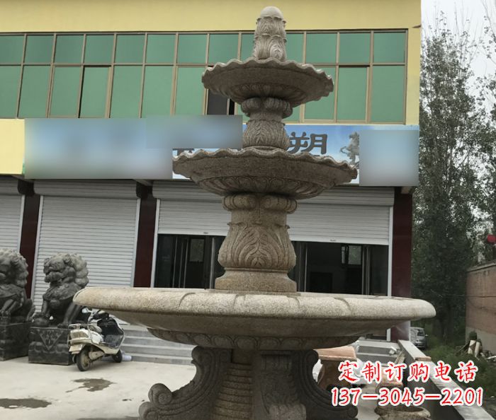 石狮三层砂岩喷泉别墅欧式石雕