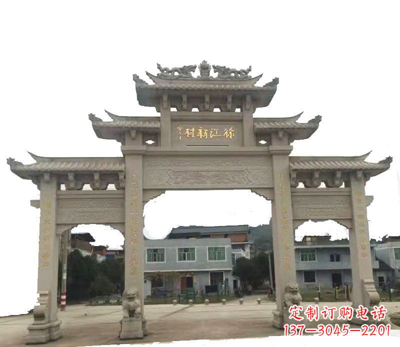 石狮三门牌坊仿古石雕,雕刻精美传承传统
