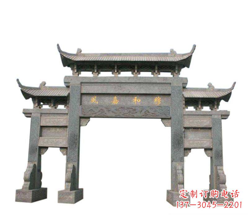 石狮四门牌坊石雕:高端雕塑定制