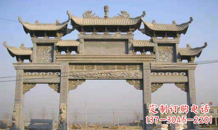 石狮特色街角石雕牌坊精致典雅的装点
