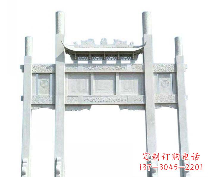 石狮三门石雕牌坊定制精美牌坊雕塑