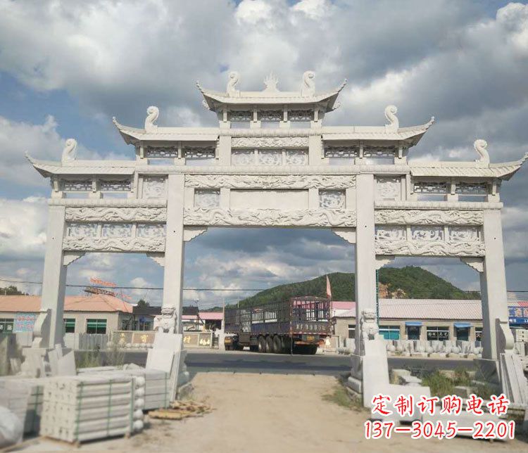 石狮三门五楼大理石牌坊石雕_1