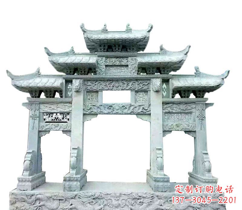 石狮中领雕塑仿古牌坊石雕定制