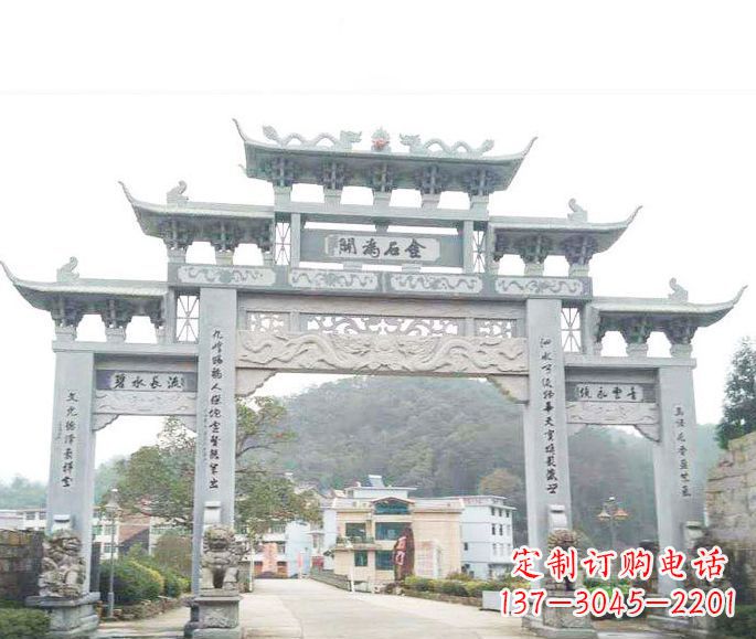 石狮三门五楼石牌坊石雕——精美精致的多层次雕刻