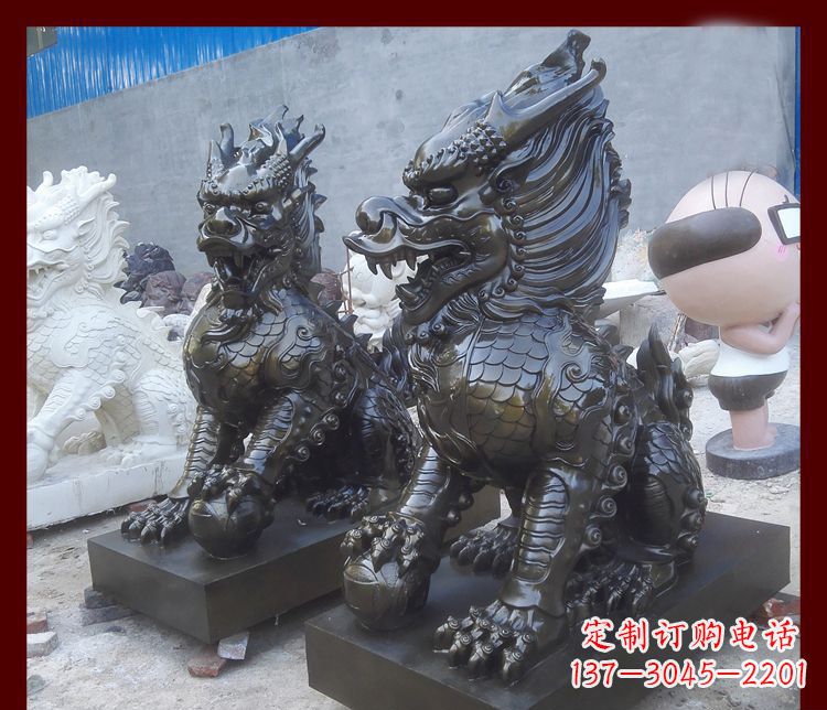石狮中领雕塑的麒麟铜雕是塑造精美的工艺结果。…