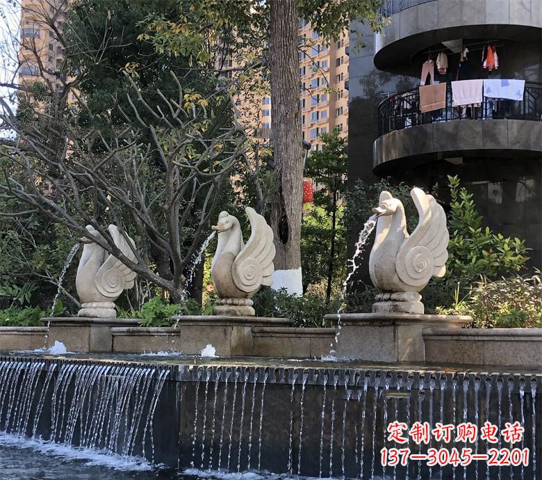 石狮石材喷水鹅 园林动物石雕景观摆放 水池石天鹅