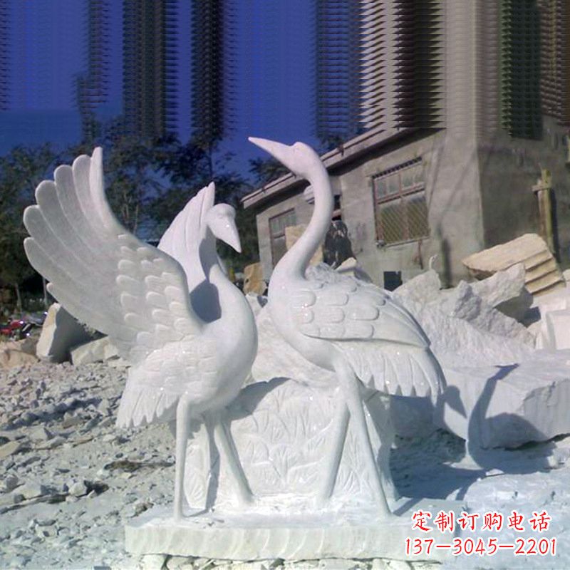 石狮石雕仙鹤低头