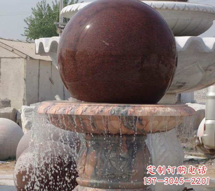 石狮石来运转小型风水球喷泉石雕
