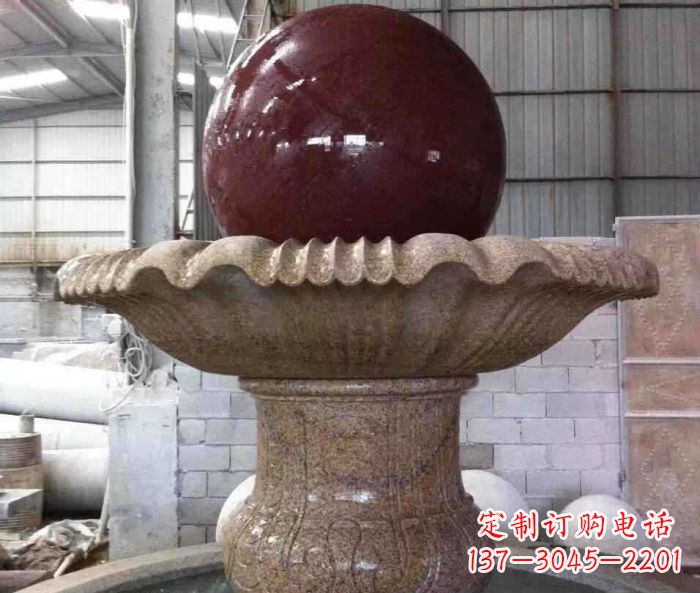 石狮石来运转小型风水球喷泉石雕 (2)