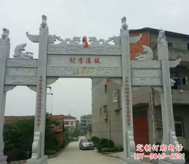石狮石牌坊三门牌坊石雕 (2)