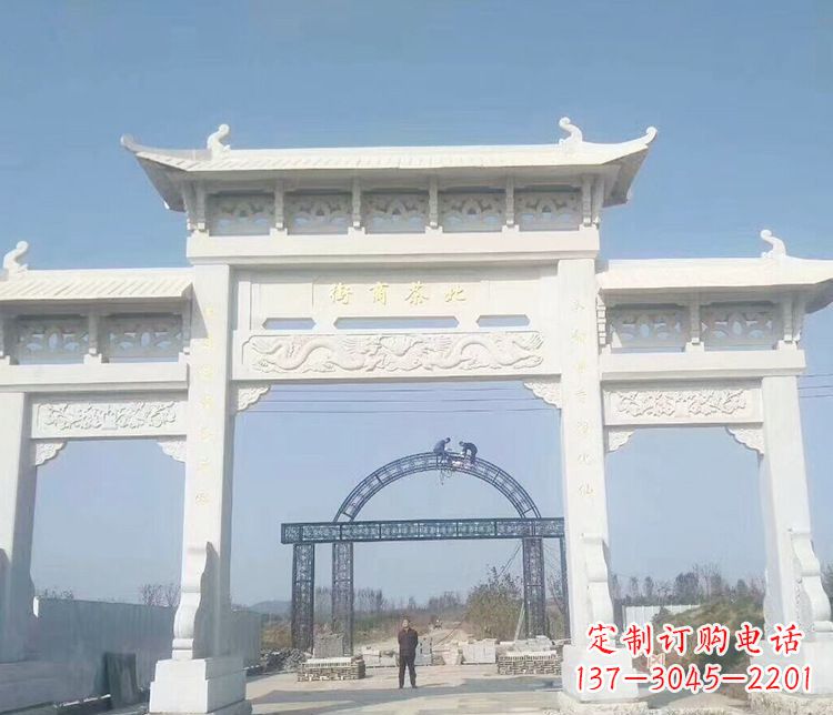 石狮石牌坊三门牌坊石雕 (4)