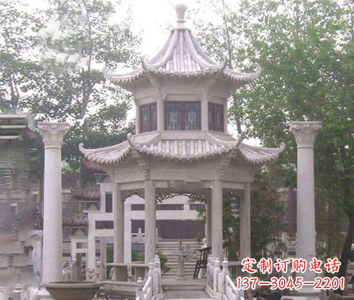 石狮双层仿古凉亭石雕 (3)