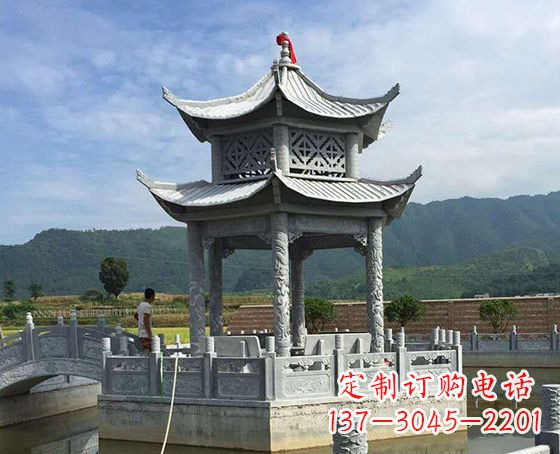 石狮双层仿古凉亭石雕_1