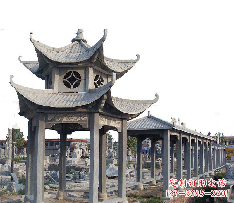 石狮双层仿古凉亭石雕