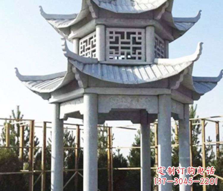 石狮双层仿古石凉亭石雕_2