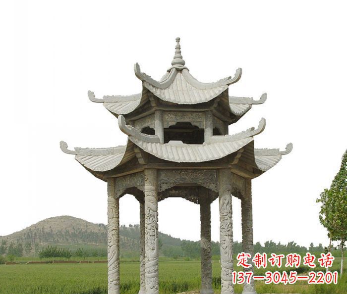 石狮双层仿古石雕凉亭